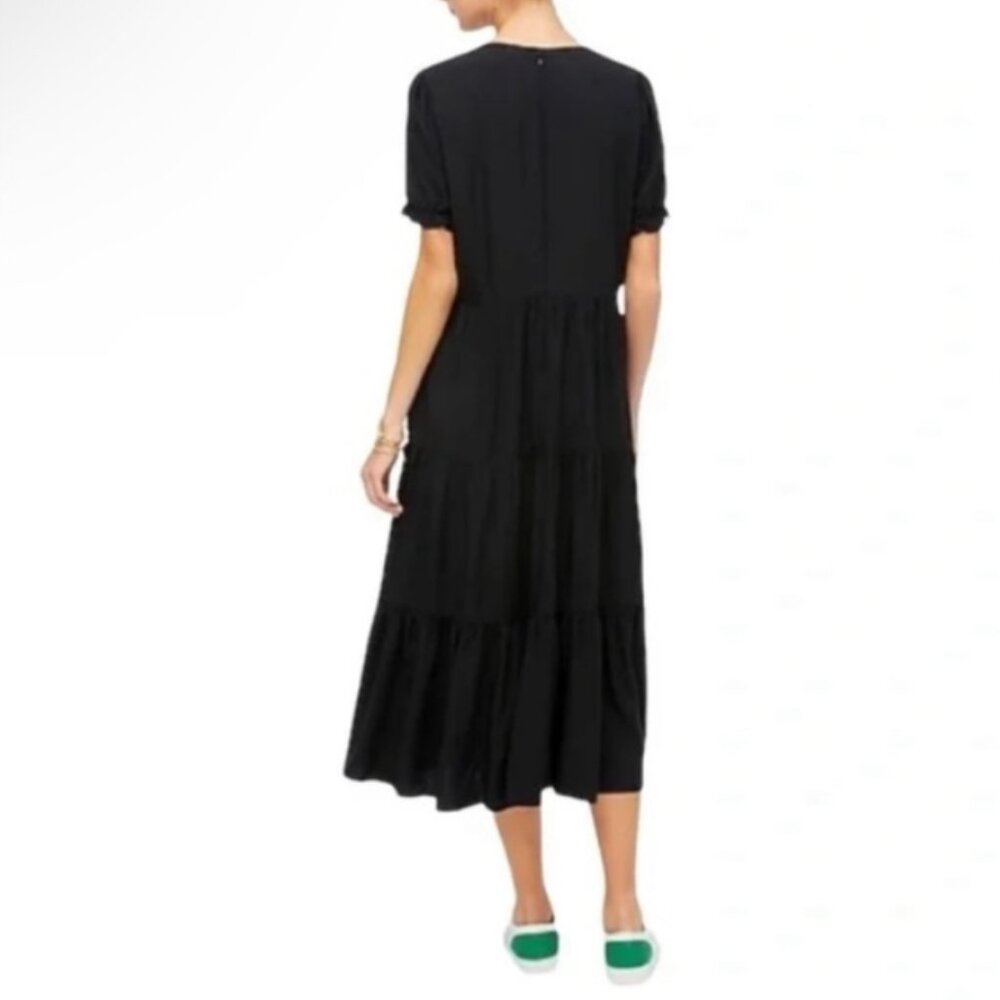 J. Crew Puff-Sleeve Tiered Midi Dress Black S - Picture 2 of 11